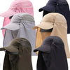 A collection of various colored UV protection fishing sun hats for men and women shown in different shades.