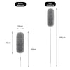 Comparison of an extendable microfiber duster before and after stretching, showing different lengths.
