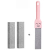 A pink natural pumice cleaning stick with a gray scouring pad attached.