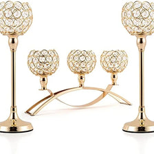 Set goldene Kristallkerzenständer mit verzierten Glasköpfen und gebogener Stange