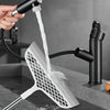 A hand is using an ergonomic detachable magic broom and scraper set to clean a surface.