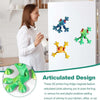 A close-up view of a white fridge featuring three 3D printed frog magnets in blue, green, and yellow.
