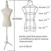 A white adjustable female dress form mannequin showing measurements for shoulder, chest, waist, and hip.