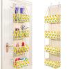 A tall white over-the-door fabric storage organizer with multiple pockets for organizing small items.