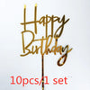 Gold acrylic birthday cake toppers spelling out Happy Birthday