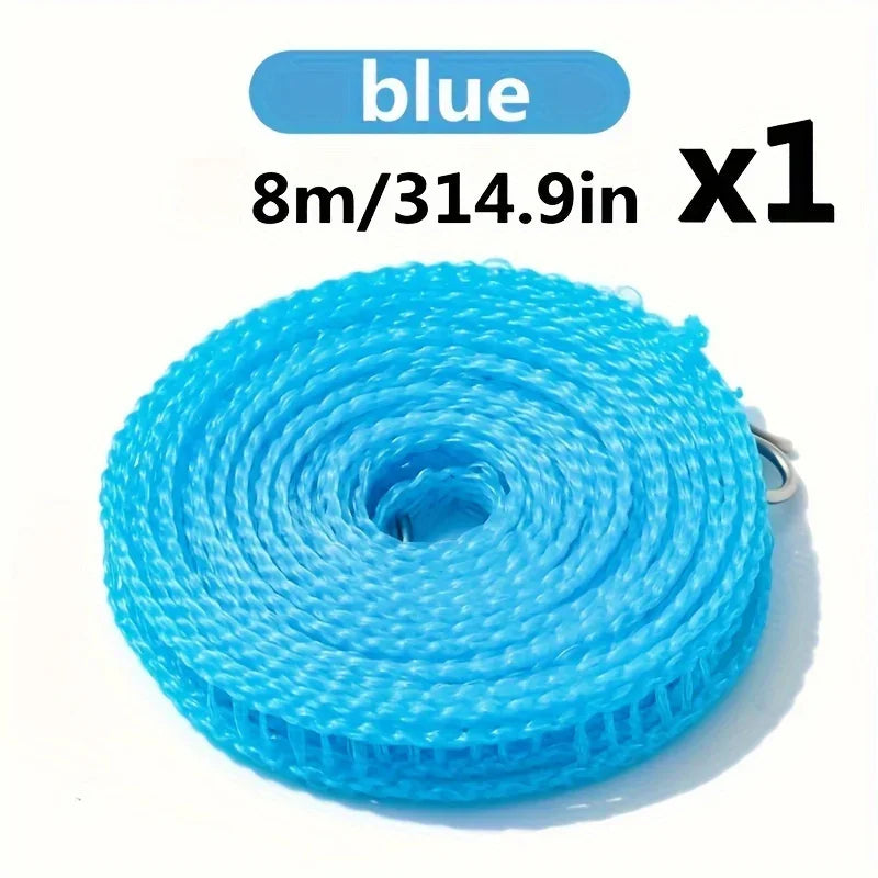 Blue heavy-duty portable clothesline with 8m length and 314.9 inches.