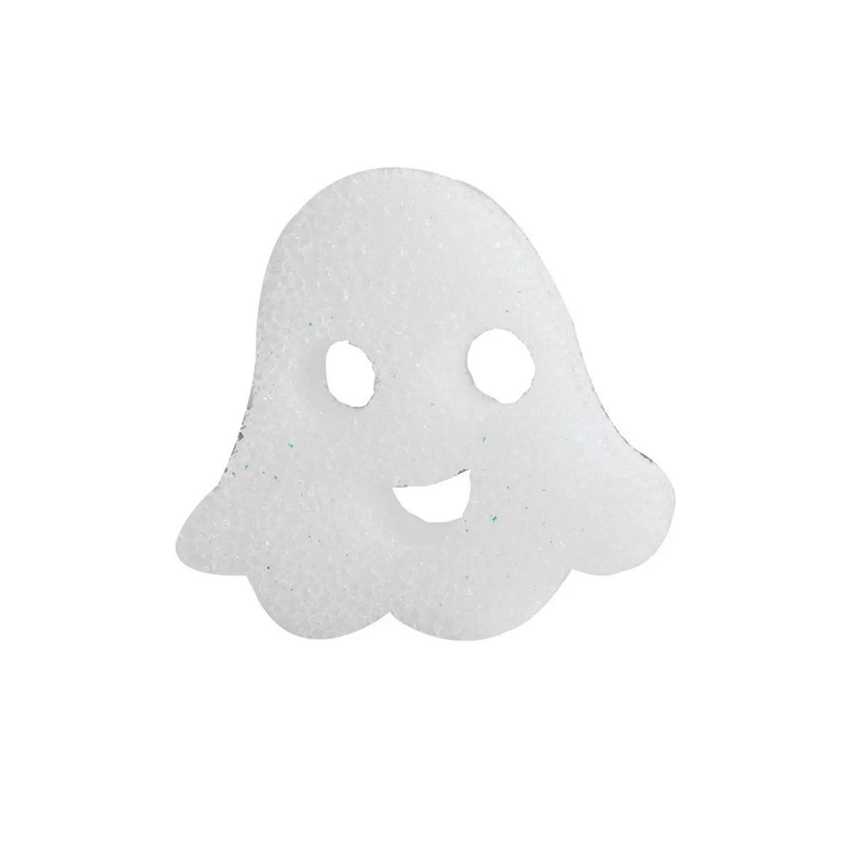 A white, translucent temperature sensing dish scrubbing sponge with a ghost-like shape.