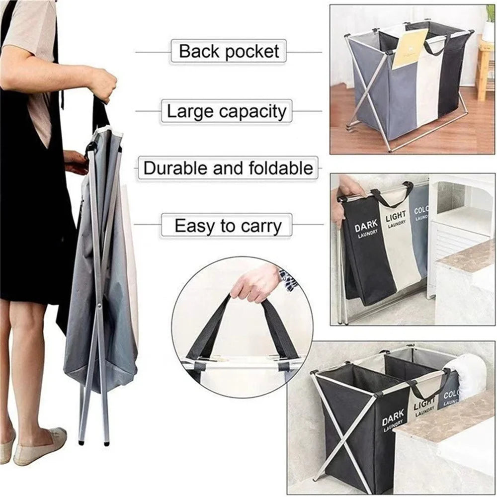 Panier à linge pliable avec poche arrière, grande capacité, durabilité et facilité de transport.
