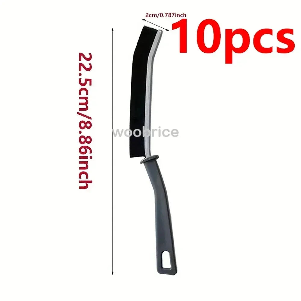 A set of 10 black multifunctional hard bristle crevice cleaning brushes.