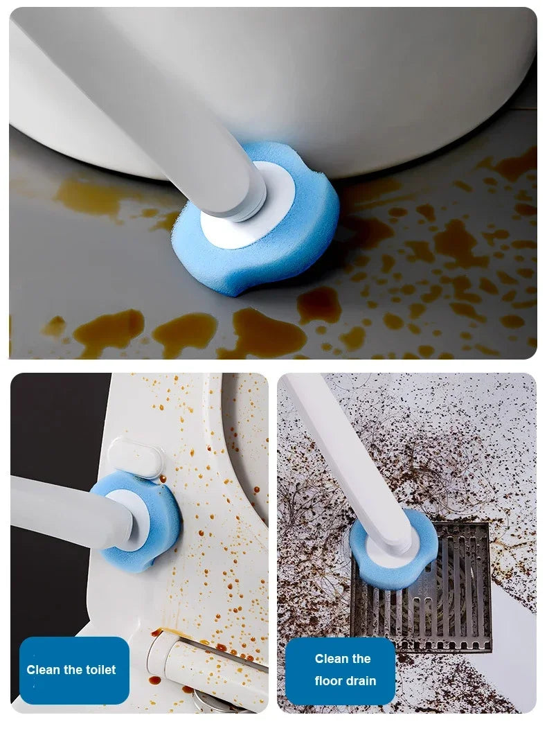 Reusable toilet cleaning brush set used to clean a toilet and a floor drain.