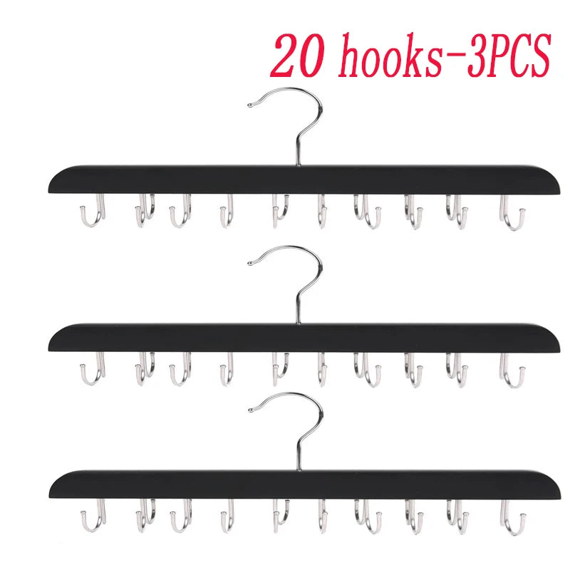 20 hooks in black for a wooden belt and accessory organizer hanger set