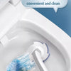 A reusable toilet cleaning brush kit is shown being used inside a white toilet bowl.