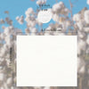 Superficie rectangular blanca con medidas de 8.7 x 7.5 pulgadas, contra un fondo blanco desenfocado