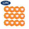 A set of twelve reusable orange lint and hair remover balls for laundry