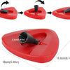 A red microfiber spin mop refill head shown in three stages of use and a full product view.