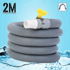 A stack of 2M washing machine drain hose extensions, showing a gray corrugated hose and a yellow connector.