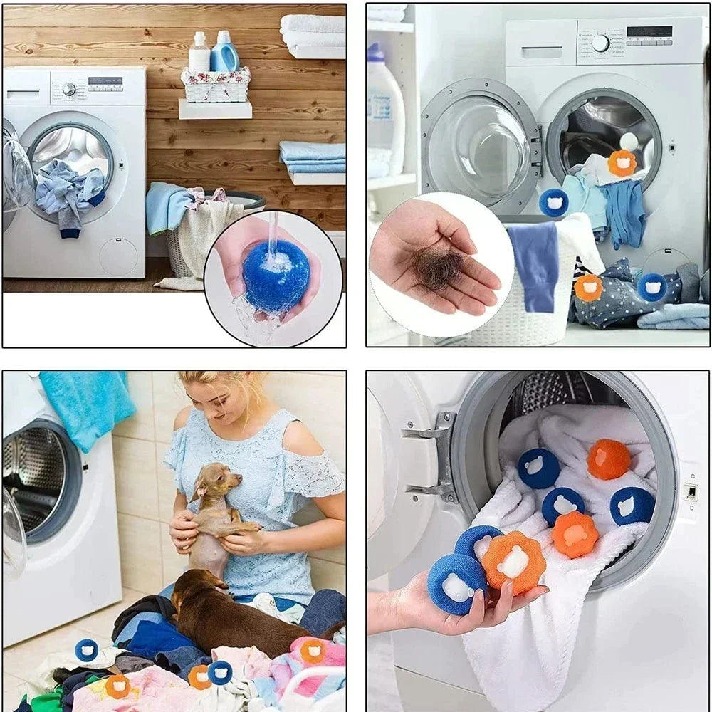 Reusable lint and hair remover balls used in laundry and fabric care