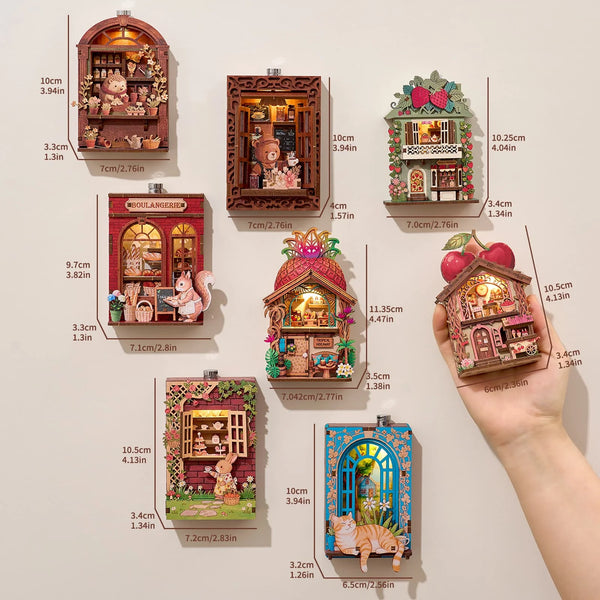 Sammlung von 3D-Puzzle-Tier- und Frucht-Kühlschrankmagneten mit verschiedenen Szenen und Figuren.