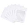 A stack of white jewelry display pouches or bags.