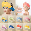 Various colors and shapes of adjustable baby bath shampoo shield caps shown in close-up views.