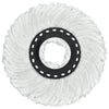 Cabezal de fregona de microfibra blanca con diseño giratorio y base circular negra.