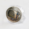 A commemorative coin featuring the John 3:16 Bible verse design set in a clear plastic holder.