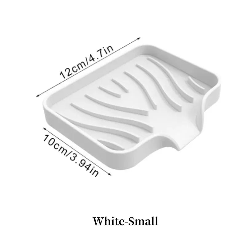 White small silicone draining soap tray organizer with wavy grooves
