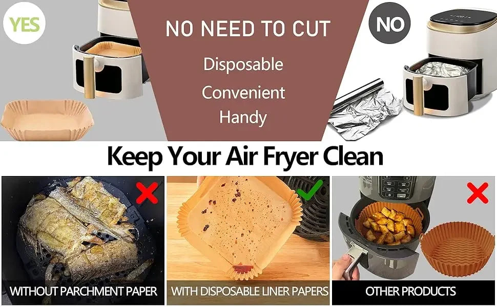 Einweg-Liner und praktische Werkzeuge zur einfachen Reinigung und Benutzung einer Airfryer