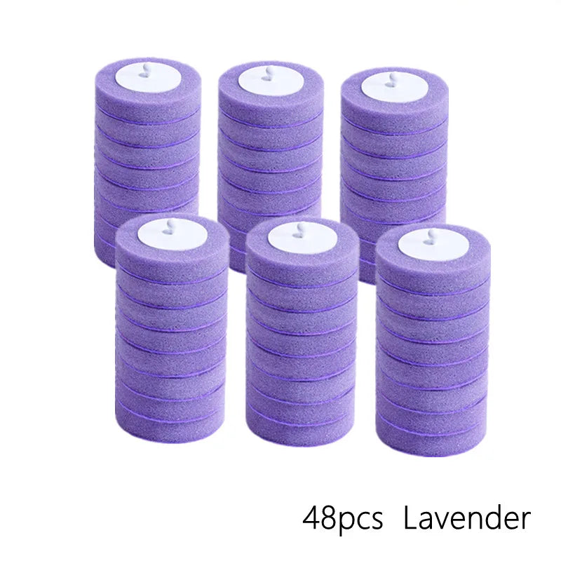 48 cabezales de cepillo de inodoro desechables de lavanda apilados en morado