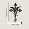 Black metal cross wall art decor design with intricate foliage and wings