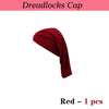 A deep red spandex dreadlock tube cap shown in a draped form.