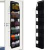 A tall, black over-the-door fabric storage organizer with multiple pockets.