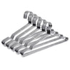 Silver metal clothes hanger with multiple curved hangers.