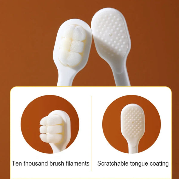 White silicone toothbrush set with ten thousand brush filaments and scratchable tongue coating