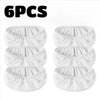 Six packs of white reusable mop replacement cloths for household cleaning