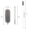 A gray extendable microfiber duster set shown with various lengths and dimensions.
