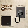 A black heavy-duty self-adhesive wall hook with a flexible wire, shown against a textured background.