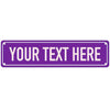 A purple rectangular metal door sign with the text YOUR TEXT HERE in white capital letters.