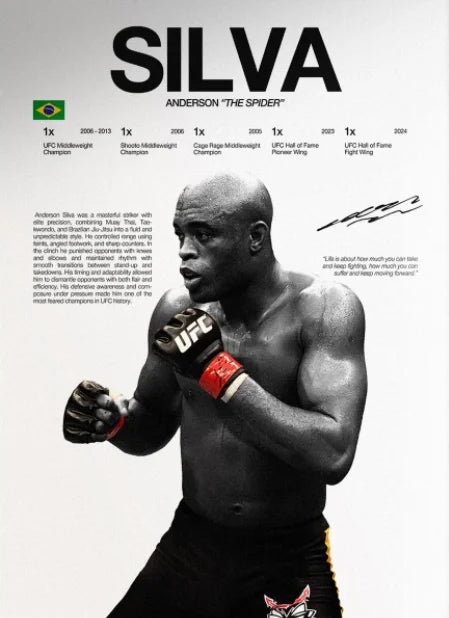 A black and white canvas art print featuring Anderson Silva in a UFC fighter stance.