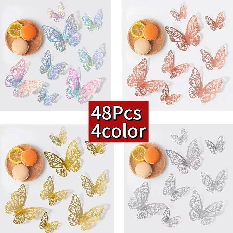 A collection of 48 colorful 3D decorative butterfly wall stickers in various shades and sizes.