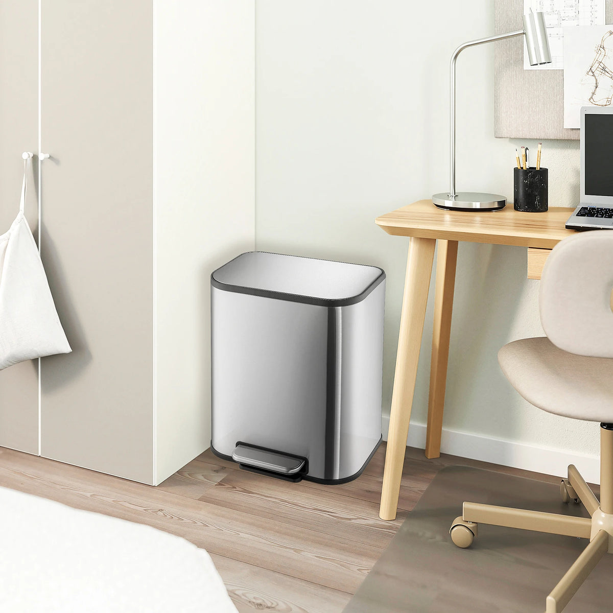 Stainless Steel Kitchen Trash Can with Soft-Close Lid