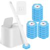 Disposable toilet brush refills in blue with long handles and wall mount attachments