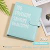 A light blue budget challenge notebook featuring text encouraging 100 envelope savings.