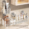 Wall mounted/countertop dual-use stainless steel suction cup storage rack for bathroom with various brushes and toiletries