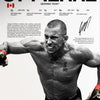 Black and white photo of Georges St-Pierre in a fighting stance.
