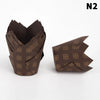 A stack of brown tulip-shaped cupcake liners for baking.