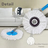 Cabeza de trapeador de microfibra blanca con disco negro y detalles azules, junto a un disco de polipropileno y un filamento 