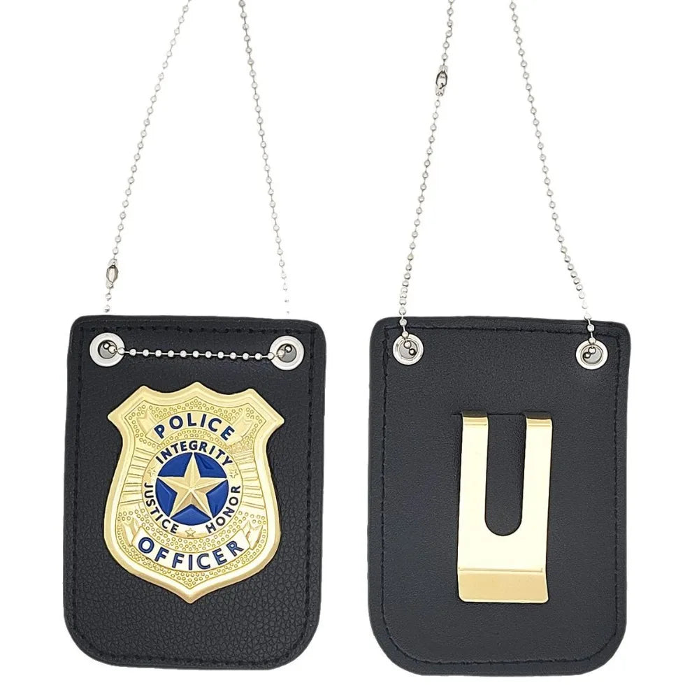 A black felt badge with a gold star emblem and the word POLICE INTEGRITY HONOR OFFICER embroidered on it.