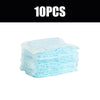 A stack of ten reusable blue cleaning cloths or dusters.