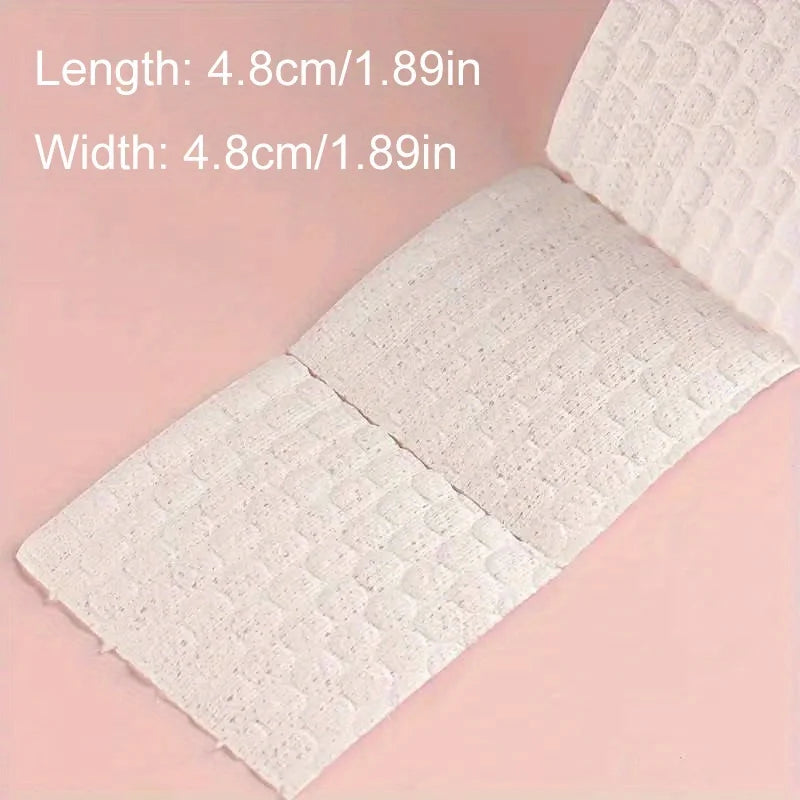 A white, quilted cotton pad is shown with dimensions listed as 4.8cm by 4.8cm.